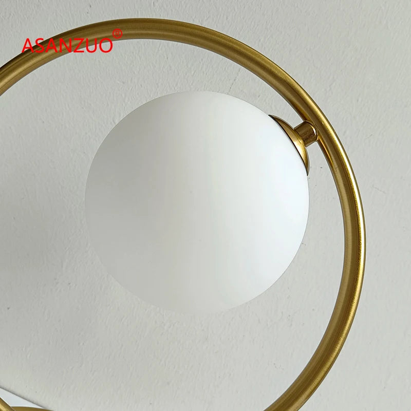 Modern LED Table Lamps Brass Galss Lights Bedside Reading Desk Lamp Fixture Bedroom Hotel Home Decor Round Ring Desk Lights