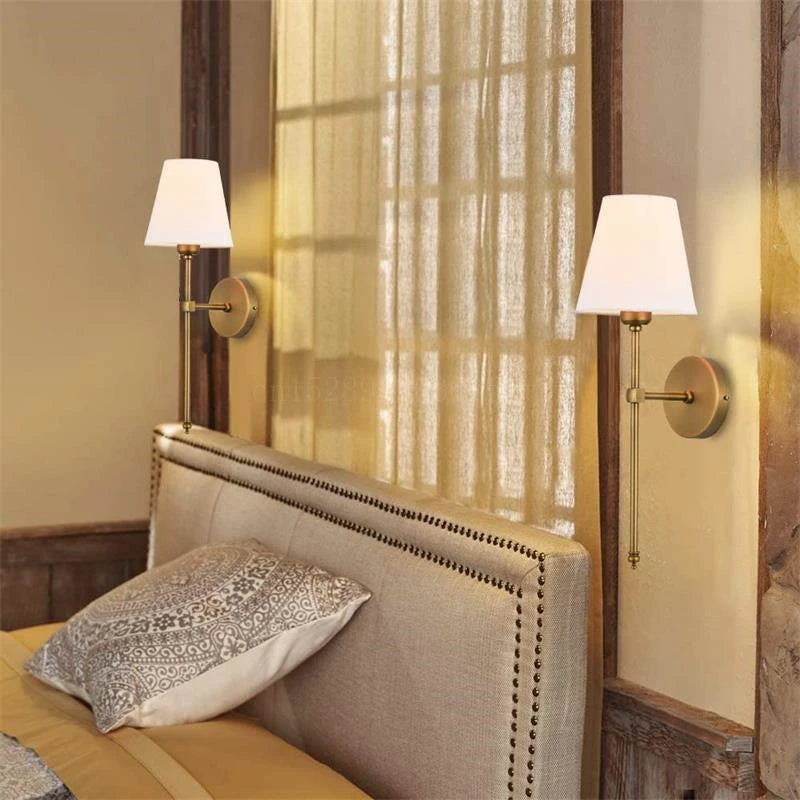 Modern American Wall Lamp for Bathroom Mirror Light Bedroom Room Decor Corridor Cloth shade Sconce 100V-220V Hard wired