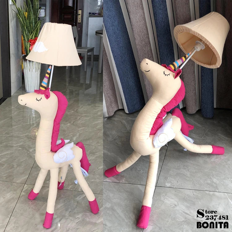 Dreamy Unicorn Floor Lamp with Adjustable Wooden Legs - Dimmable Standing Accent Light for Girls' Bedroom & Kids' Room Decor