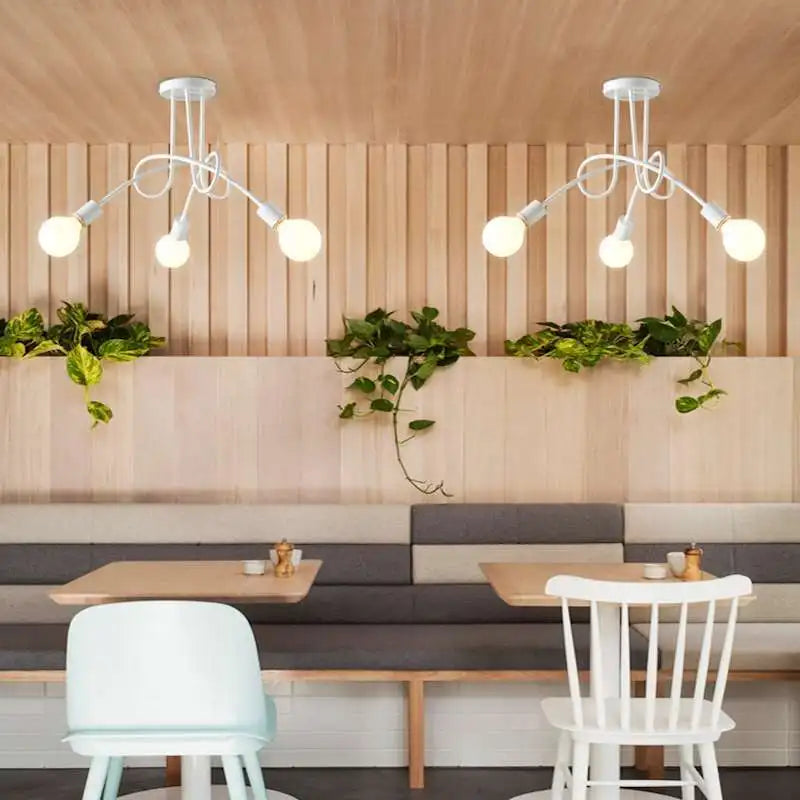 American Retro Ceiling Light Wrought Iron LED E27 Chandelier Black and White Lamp Living Room Decoration Home Lighting Fixture