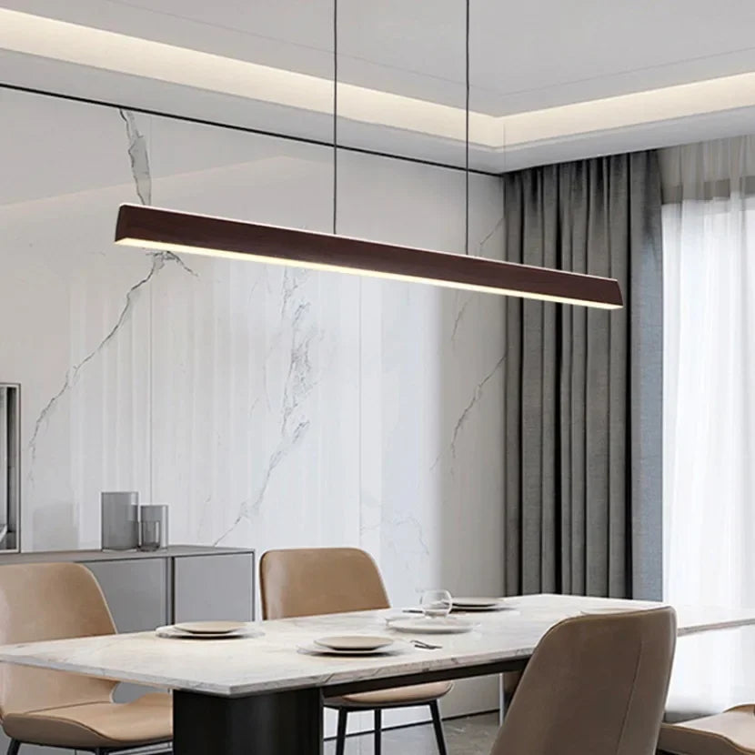 Walnut Led Pendant Light Long Strip Dining Room Kitchen Island Dimmable Droplight Bar Counter Living Room Decor Hanging Light