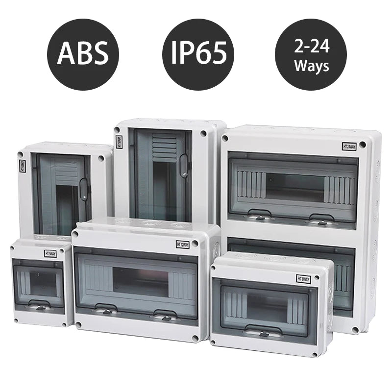 HT Series IP65 Waterproof Electrical Distribution Box (2/3/5/8/12/15/18/24 Way) - PC Plastic Outdoor Junction & Circuit Breaker Switch Box