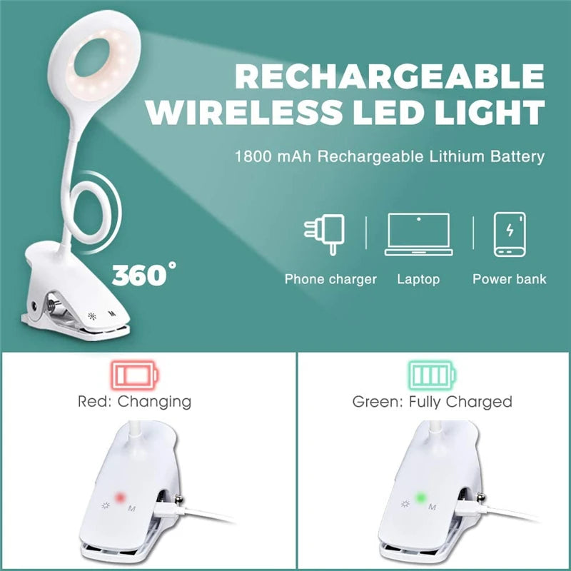 LED High Quality Book Light USB Rechargeable Eye Protect Reading Lamp Portable Desk Lamp Reading Light Clip Table Desk Lamp