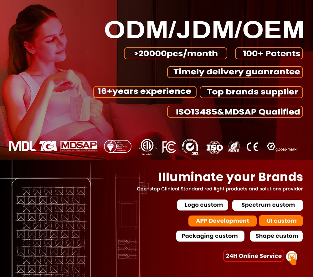 Red Light Therapy LED Touch Screen APP 480,590,630,660, 670, 810, 830, 850,1060nm Full Body Lamp PDT Infared Device Led Red Light Therapy Panel