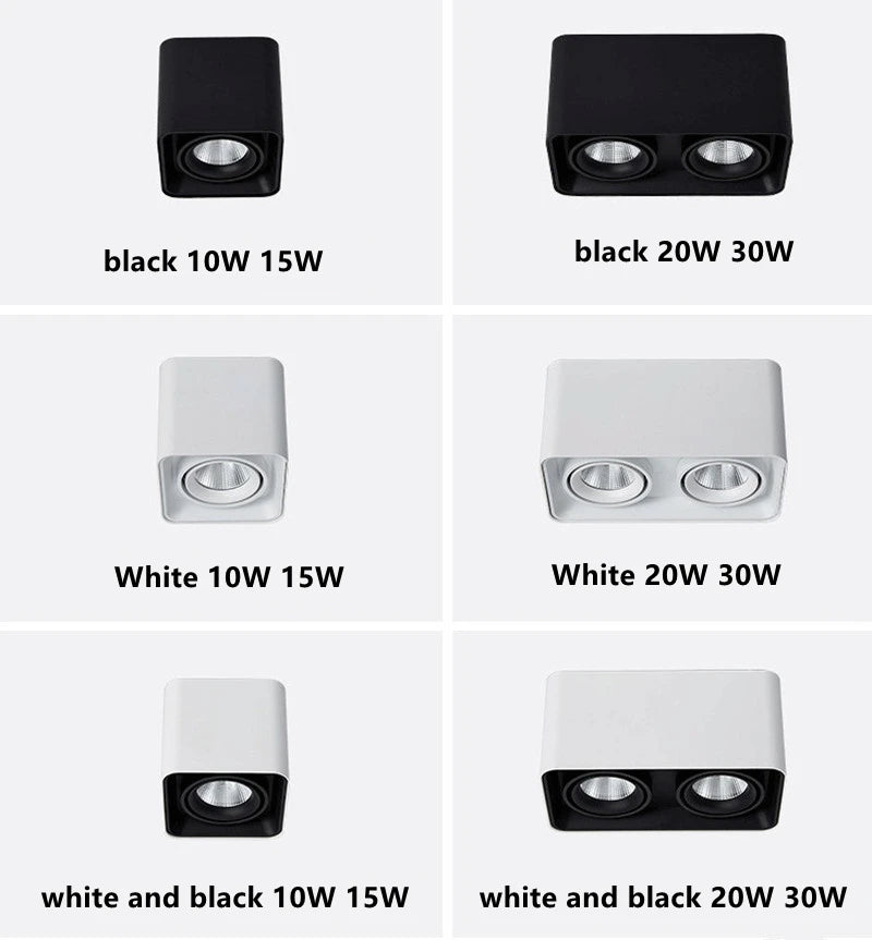 Square Surface Mounted Dimmable Super bright LED Downlights 10W 15W 20W 30W AC110-220V COB LED Ceiling Lamp Spot Lights LED Lamp