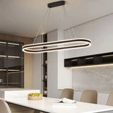 Modern Simple Oval Led Chandelier Aluminium Dimmable Dining Room Pendant Light Lighting Bar Kitchen Hanging Lamp Luster Fixtures