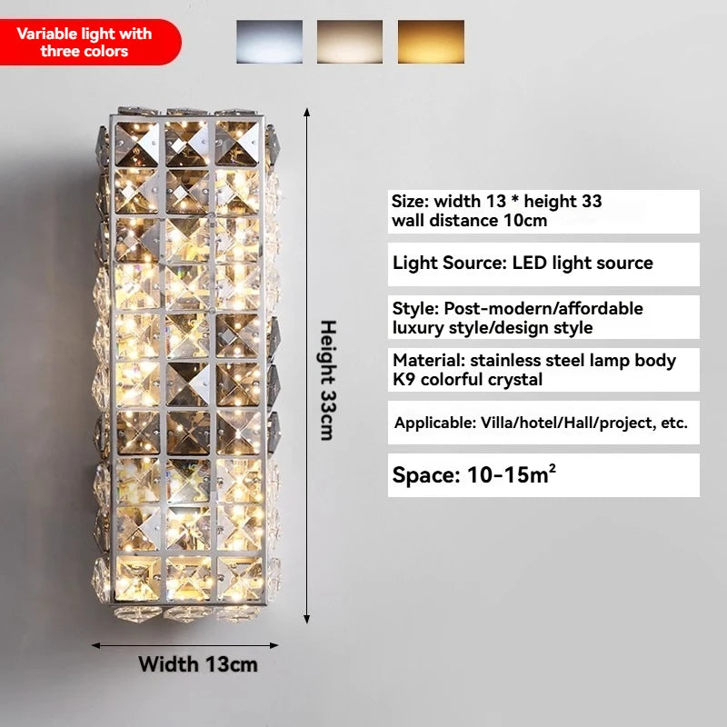 Luxury Dimmable Crystal LED Wall Lamp - Eye-Care Modern Sconce Light Fixture for Bedroom Bedside, Living Room & Study