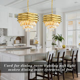 Modern Crystal Chandelier Gold Round for Dining Room for Living Room Entryway Foyer Bedroom Kitchen Pendant Light Fixtures