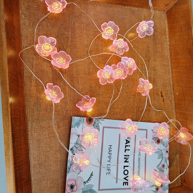 LED Light Cherry Blossom Fairy String Lights Pink Flower String Lamps Battery Powered For Outdoor Christmas Garland Decoration