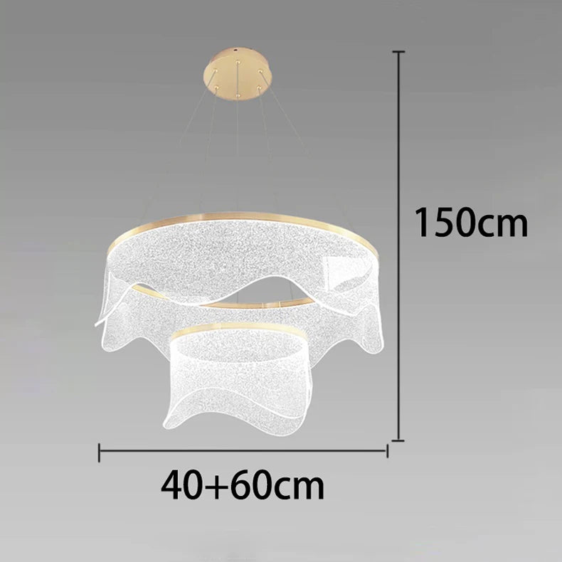 Medieval Bauhaus Luxury Fiberglass Paper Scarf Shape Wedge LED Pendant Light Lustre Lamps for Living Room Decoration Chandeliers