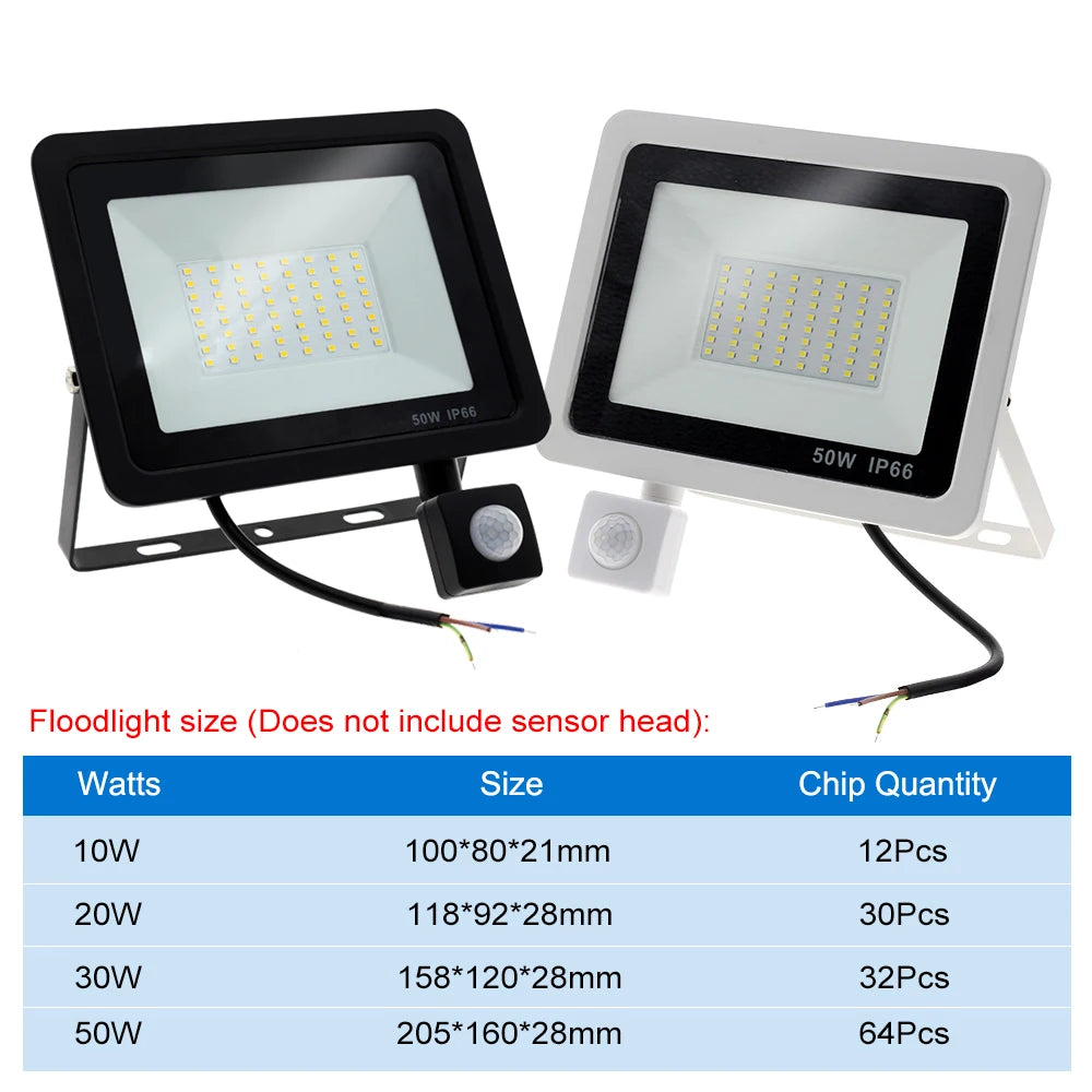 LED Floodlight PIR Motion Sensor White IP66 AC220V Exterior Projector Spotlight SMD2835 Outdoor Lighting Floor Lamp