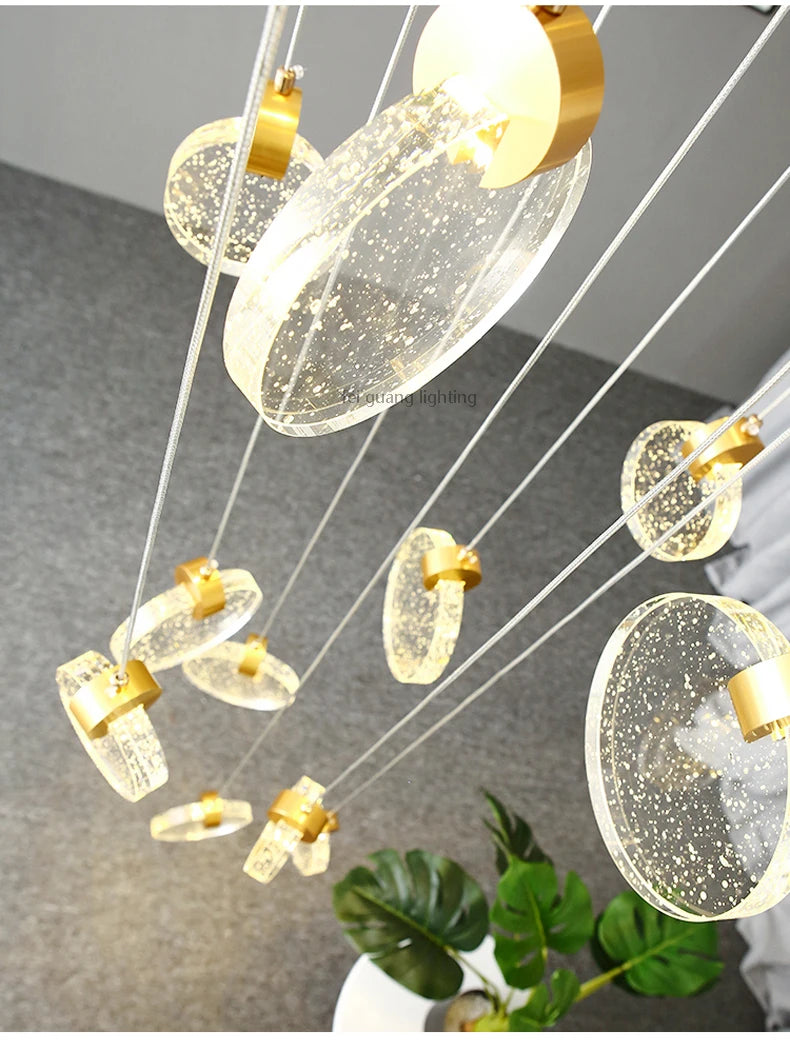 Duplex Staircase Pendant Lamps 2025 New Light Luxury Crystal Revolving Jump Floor Loft Apartment Living Room Long Chandeliers