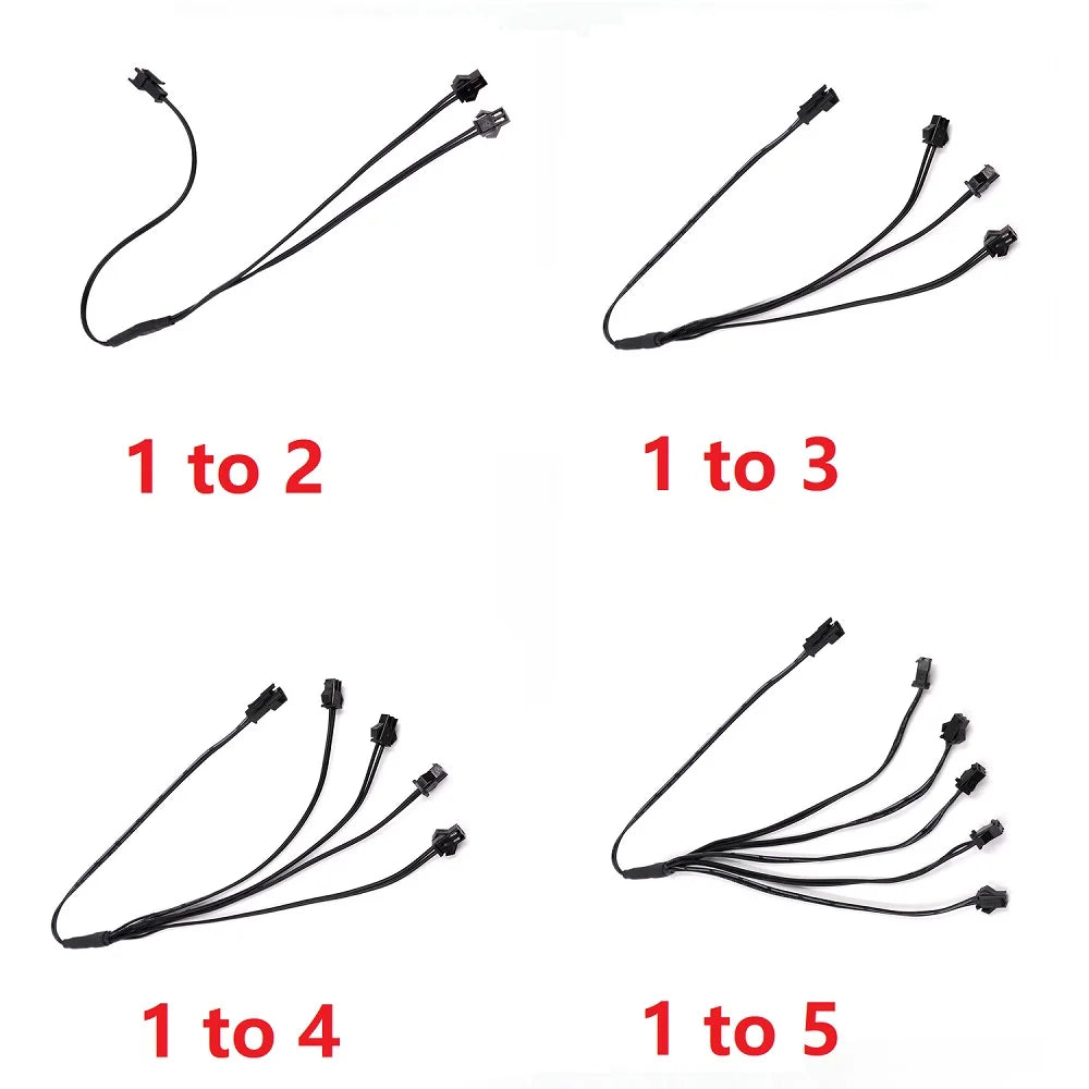 2/3/4/5-Way EL Wire Splitter Connector Cable - Multi-Channel Power Distribution Splitting Wire Lead for Neon Wire & LED Lighting Accessories
