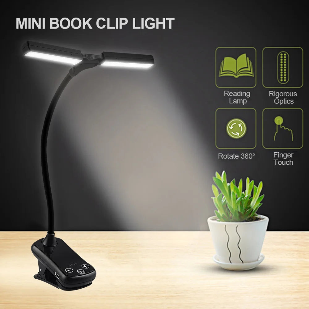 LED Clip On Book Light 3 Colors 8 Brightness Usb Rechargeable Portable Reading Light Night Light Book Lamp Mini Desk Lamp
