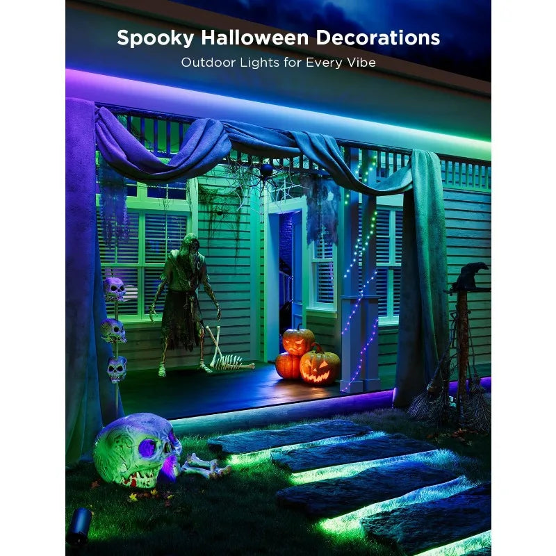 Outdoor Strip Lights with Warm and Cold White, Halloween Decoration, 32.8ft WiFi Outdoor LED Eave Lights Waterproof,