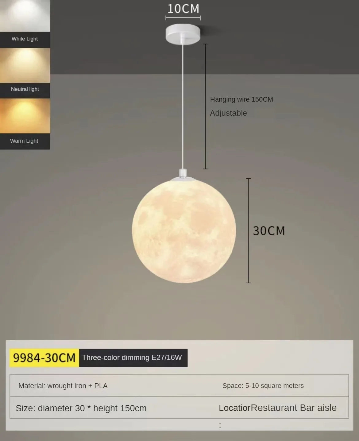 Modern LED Lunar Ceiling Chandelier Planet Shaped Moon Living Dining Room Pendent Lamp Home Decors Hanging Light Luster Fixtures