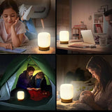 Wood Grain Touch Bedside Lamp - Wireless Portable Night Light for Bedroom