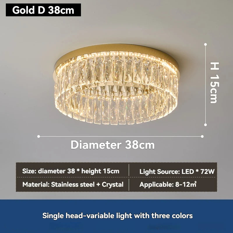 Modern Round Crystal Ceiling Light for Living Room Dining Room Bedroom Study Gold Minimalist LED Indoor Decor Ceiling Lamp