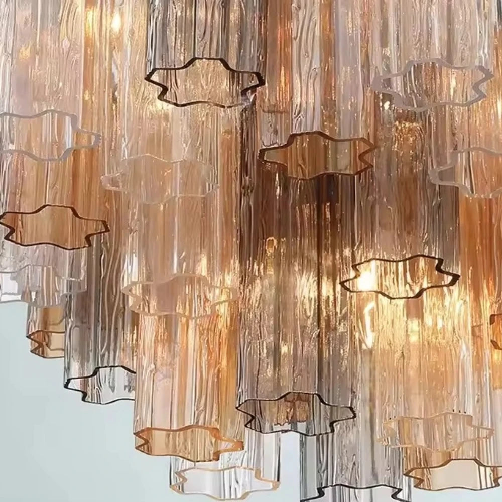 Crystorama Addis Polished Chrome Murano Glass Chandelier - Modern Luxury Pendant Light Fixture for Villa Staircase, Living Room & Hotel
