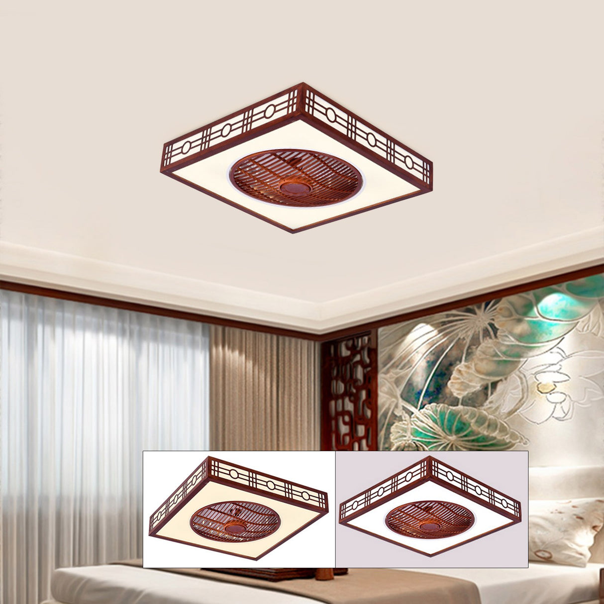 Modern Acrylic Semi Flush Mount LED Invisible Ceiling Fan Lighting with Remote Control 3-Light Color and 3-Speed Changeable