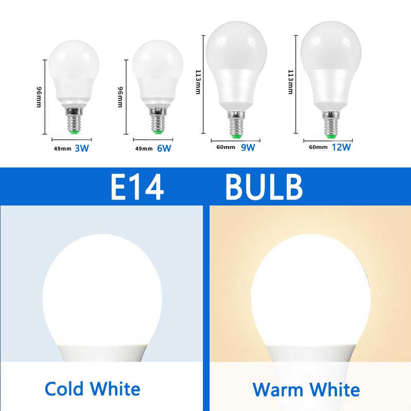 LED Bulb Lamps E27 E14 AC220V 110V 120V DC12V-85V 24 Light Bulb power 10pcs 20W 18W 15W 12W 9W 5W 3W Lampada Living Room Home LED
