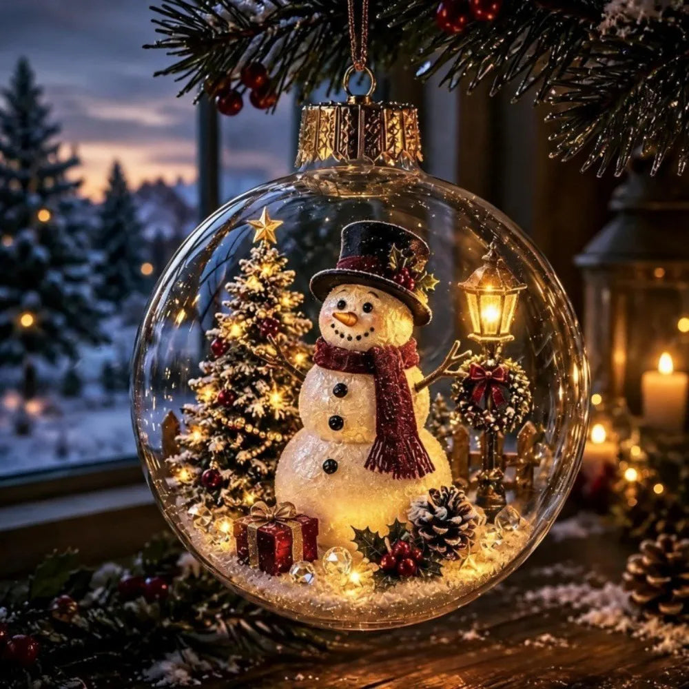 Acrylic Material Christmas Ball Ornament with Light Transparent Design Santa Claus Pendant 8CM Size Hanging Christmas Decoration