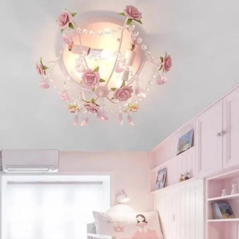 Pink Rose Bouquet Ceiling Lights Children's Room Princess Room Decor Light Romantic Girl Bedroom Corridor Bouquet Ceiling Lamps