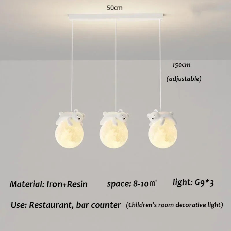 Nordic Little Bear LED Pendant Light - Minimalist Kids Chandelier Hanging Lamp