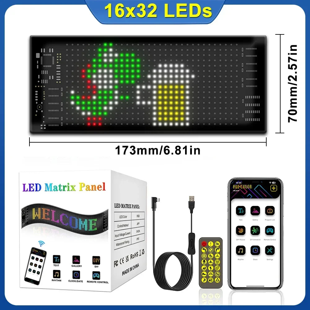 Smart Bluetooth APP LED Matrix Pixel Panel Programmable Flexible Scrolling LED Display Night Light for Car Store Hotel Bar