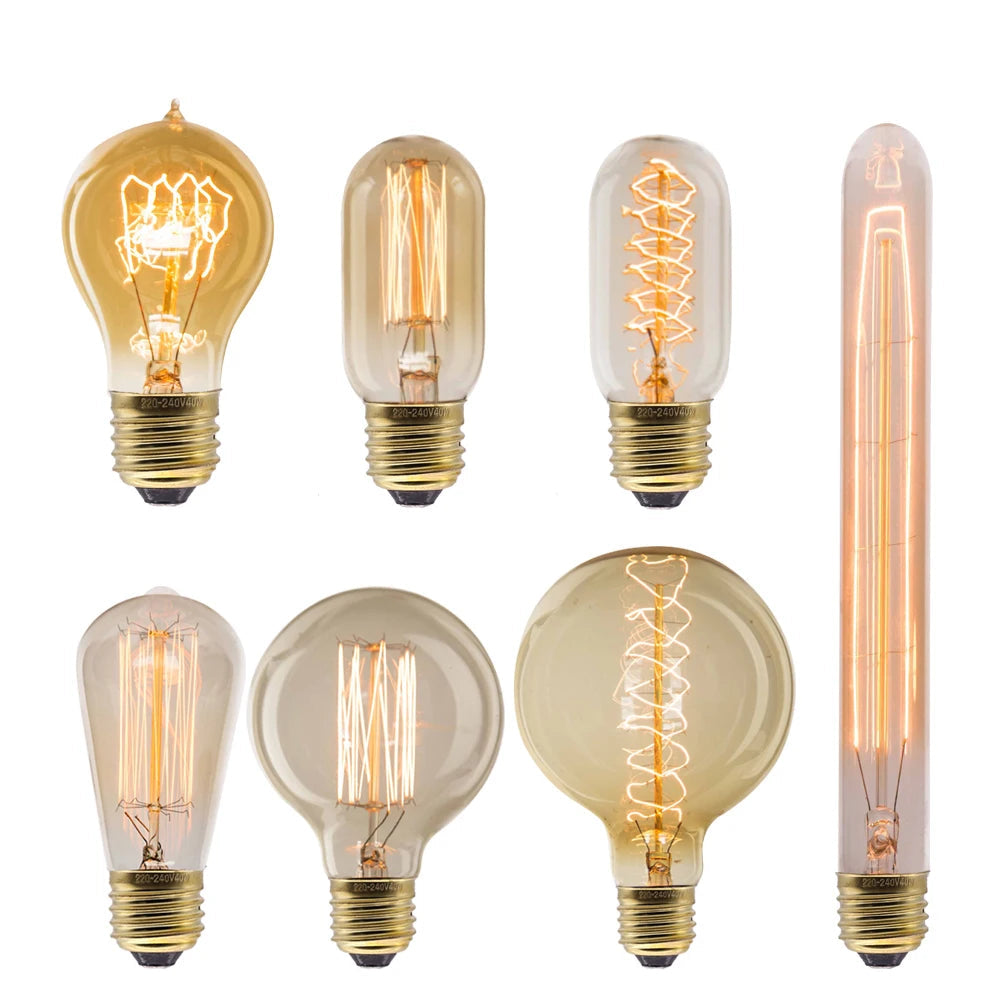 Dimmable Retro Edison Light Bulb E27 AC 220V 110V 40W Vintage Industrial Decor Filament Bulb Lamps A19 ST64 T10 T45 G80 G95 G125