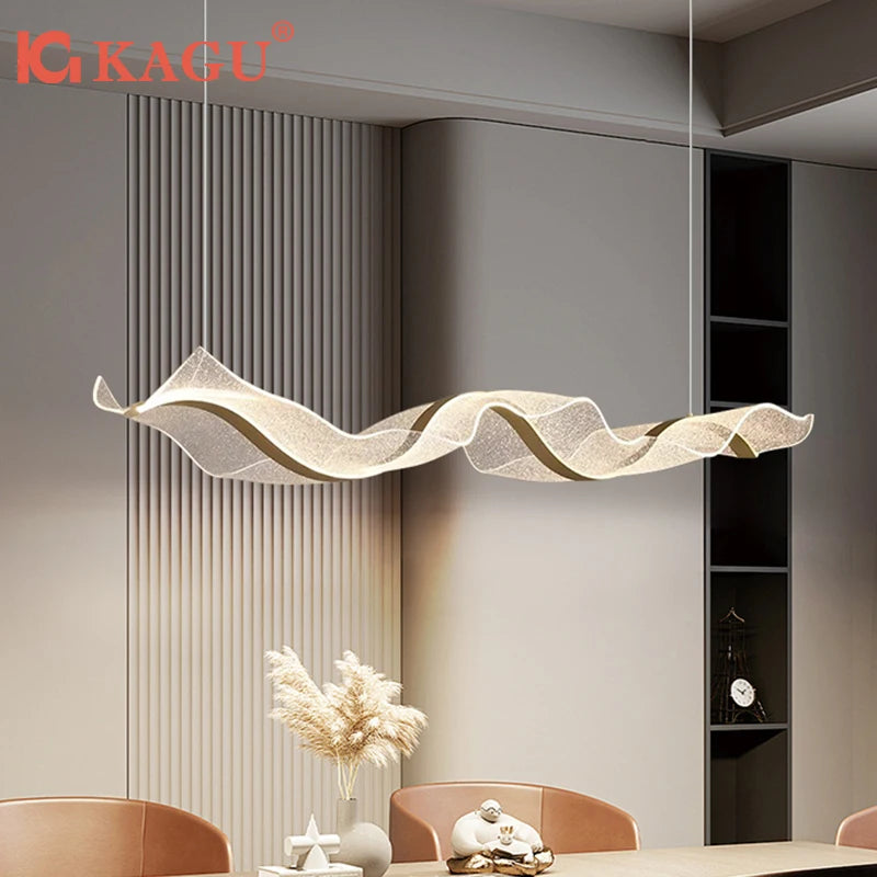 Nordic Creative Led Chandelier Design Long Wave Pendant Lights Restaurant Bar Lamp Dining Room Home Decor Hanging Light Fixture