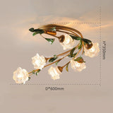 Romantic American Retro Countryside Flower LED Ceiling Light Nordic Designer Wrought Iron Glass Living Room Decoration