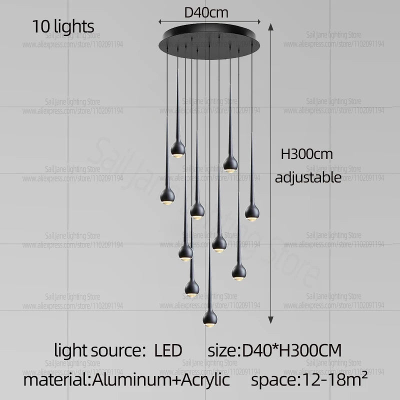Nordic Water Droplet Pendant Light Hanging Stairs Chandelier Living Room Ceiling Light Modern Villa Bedside Lamp Indoor Lighting