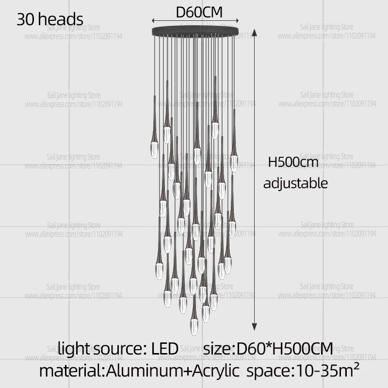 Nordic Minimalist Chandelier Home Decor Living Room Loft Chandelier Interior Lighting Duplex House Villa LED Stair Pendant Light