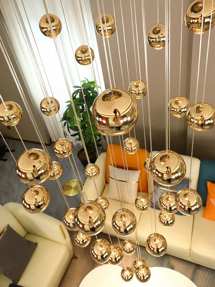 Villa Pendant Lights Staircase Long Hanging Lamps Ball Chandeliers Restaurant Bar Indoor Decorative High-Level Ceiling Lighting