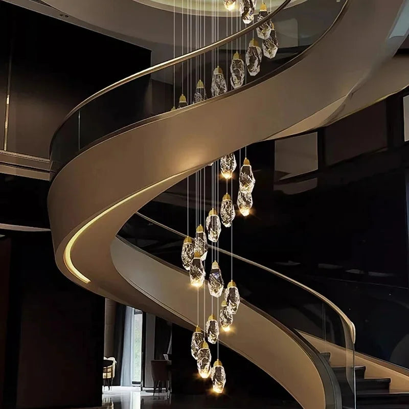Modern Home Decoration Crystal Ceiling Lights Chandelier Staircase Pendant Lamp Living Room Hanging Lights Interior Lighting