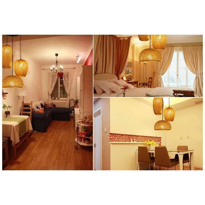 Bamboo Pendant Lamp Restaurant Bamboo Vine Lampshade Chandeliers Pendant Lights HandmadeNatural Rattan Wicker E27 LED