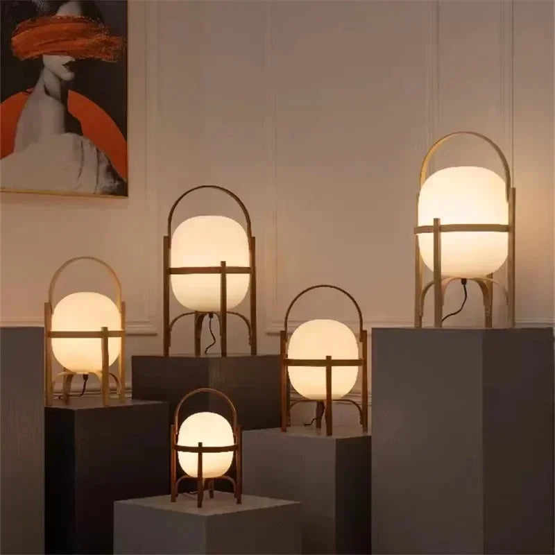 Nordic minimalist wooden LED floor lamp creative Japanese style glass lampshade bedside lamp reading home decoration table lamp