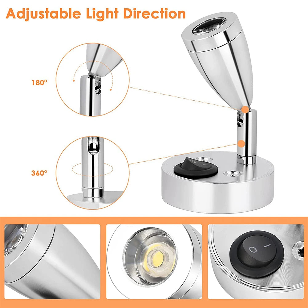 USB RV Lights Interior Reading Lamp LED Bedside Lamp 3W RV Wall Sconce Light Fixtures Rotatable Spot Lights Boat Camper Van Lamp
