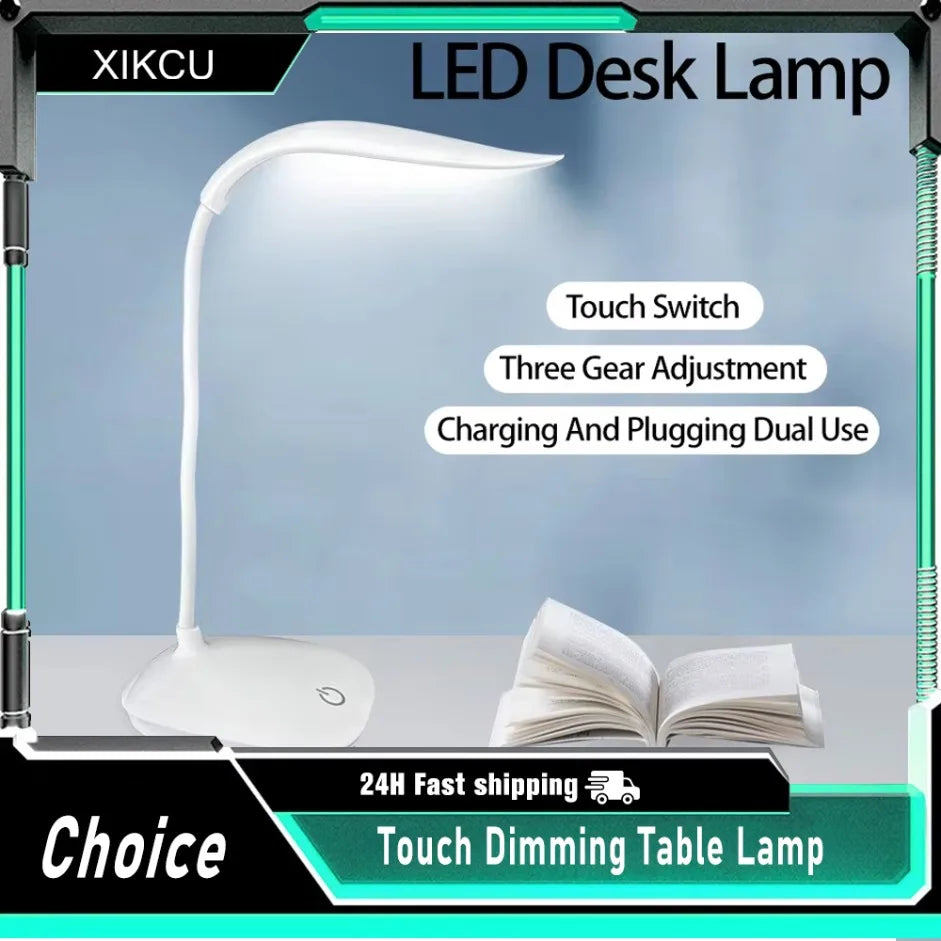 Portable Touch Dimming LED Desk Lamp - USB Rechargeable Eye-Care Reading Light
