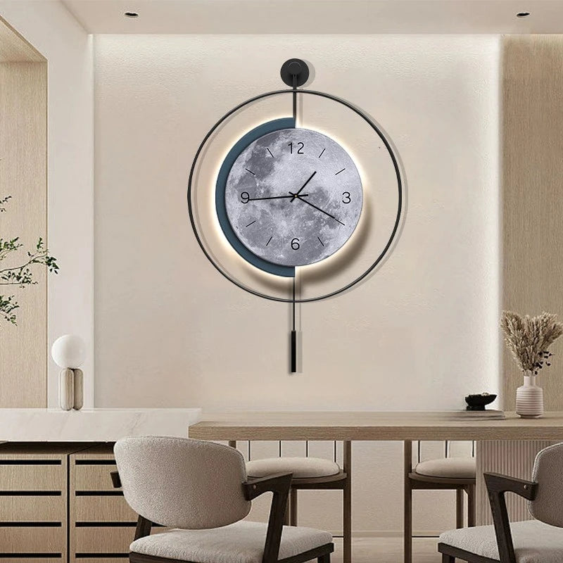 Minimalist Wall Clock Spanish Style Mute Moon Wall Decoration Clock Living Room Backdrop Home Decoration Creative Personalized