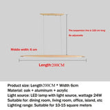 Wooden Pendant Lights Hanging Lamps Modern Table LED Long Linear Light Kitchen Island Office Bar Lighting for Dining Living Room
