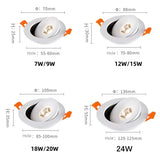 360° Rotating LED Recessed Downlight - 15W/20W/25W Dimmable COB Spotlight