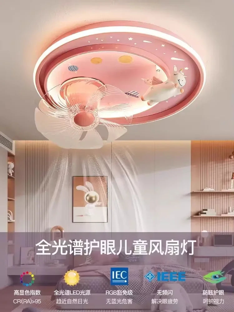 2026 Modern Kids Room Ceiling Fan Light Cartoon Moon Astronaut Ceiling Lamp Boy Girl Bedroom Nursery Study Chandelier Ceiling Li