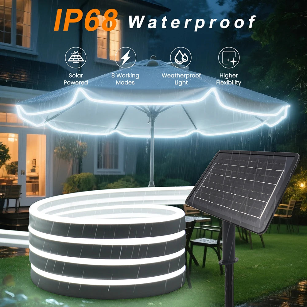 24V Solar LED Neon Light Strip - IP68 Waterproof Outdoor Garden Lighting