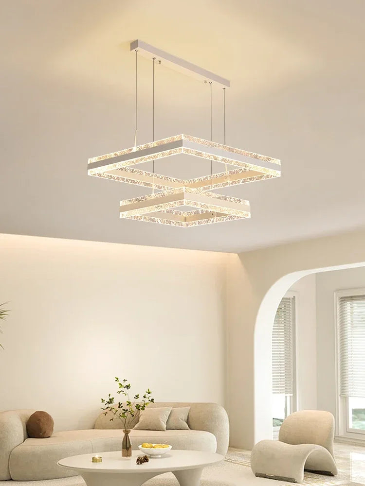 Nordic Geometric Glass LED Chandelier - Modern Pendant Lamp for Living Room