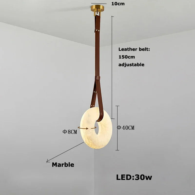 2026 Circular Marble Leather LED Hanging Lamp Modern Bedroom Living Room Main Light Fixture Nordic Faux Marble Pendant Light