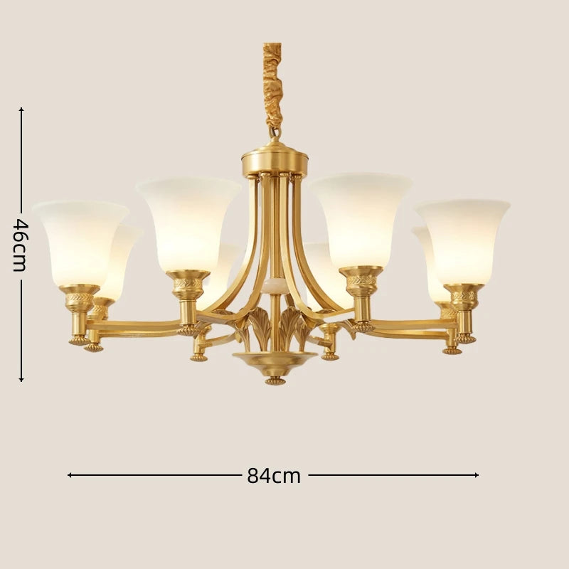 Solid Brass Chandelier with Glass Shades - 3-Color LED Luxury Dining Room Light