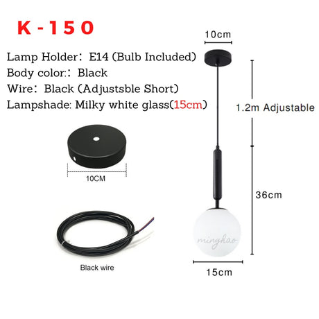 Modern LED Round Glass Ball Pendant Lights Iron E14 Pendant Lamps Hanging Light Fixture for Living Bedroom Dining Room