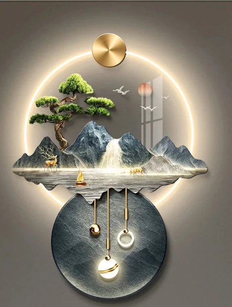 Light Luxury Corridor Home Decoration with Light Chinese Style Landscape Decorations Hanging Living Room Background Wall Decor